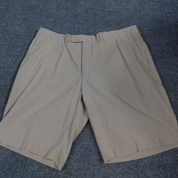 Polo Ralph Lauren Shorts 40 Beige Striped 10" in Seersucker 100% Cotton - Picture 1 of 10